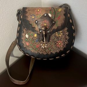 Boho leather shoulder bag